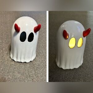 Spooky White LED Ghost with Red Horns